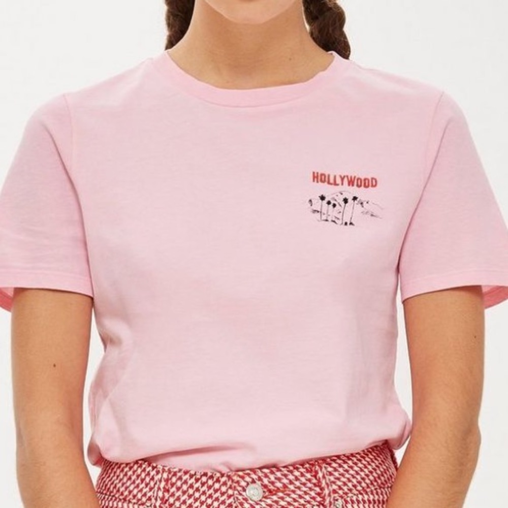 Topshop Light Pink Hollywood Embroidered T-Shirt